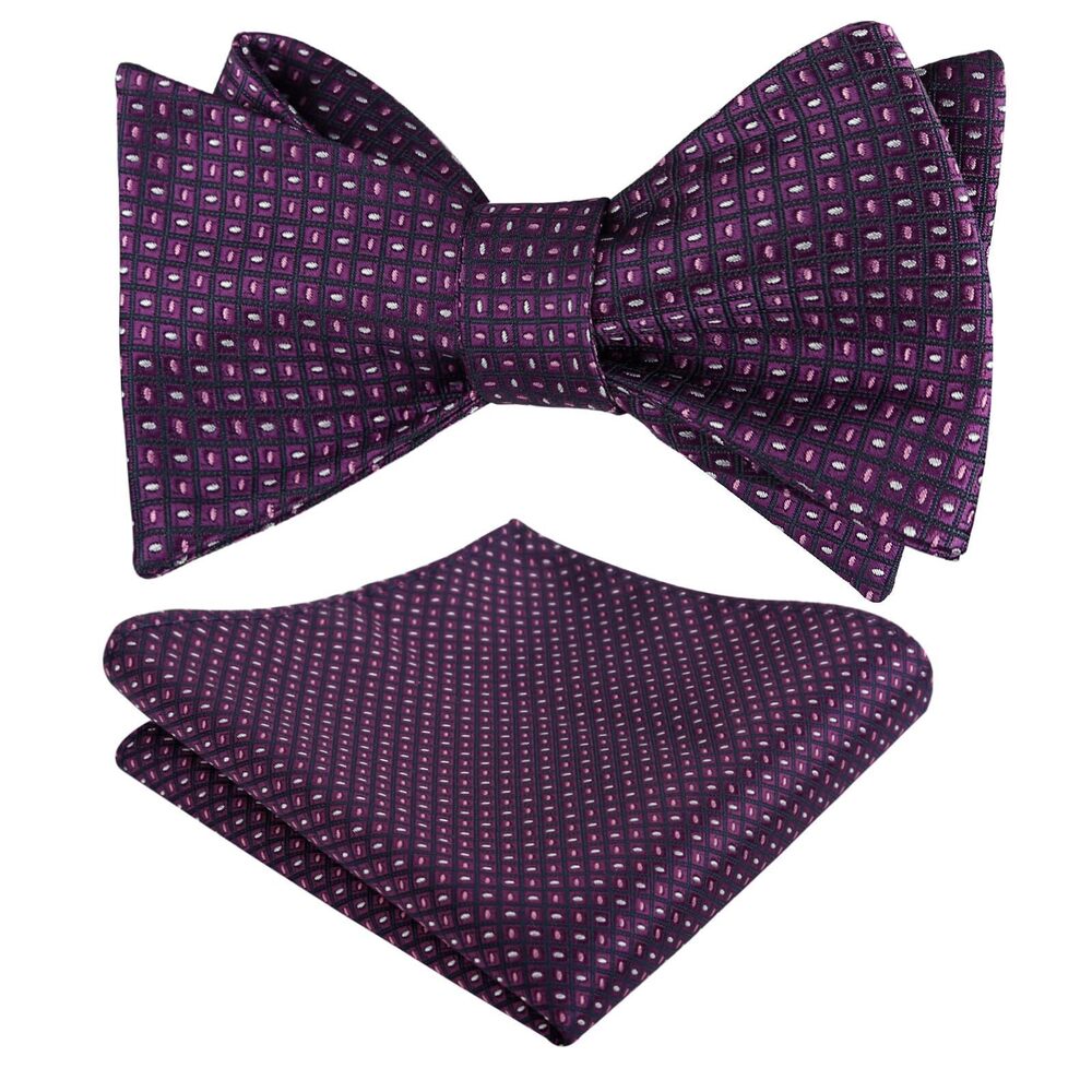 7512 2pcs Polka Dot Self Tied Bow Tie and Pocket Square Hand Tied Set